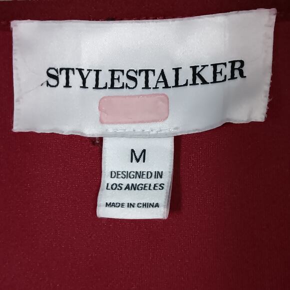 Stylestalker Overlap Dress Size Medium Burgundy Bell Sleeves V Neck Flared Trim - Picture 9 of 10